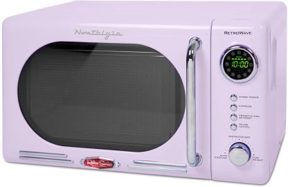 Nostalgia - Horno de microondas retro para encimera de mediados de siglo, tamaño grande de 900 W, 0.9 pies cúbicos, 8 ajustes de cocción preprogramados, reloj digital, electrodomésticos de cocina,