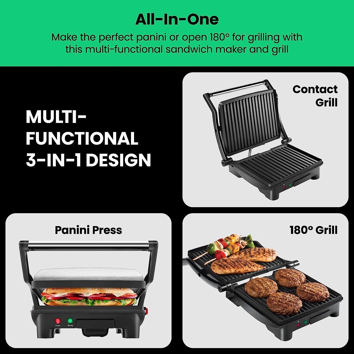 Chefman Parrilla Panini Prensa y Gourmet Sándwich de Hacer, 4 Rebanadas