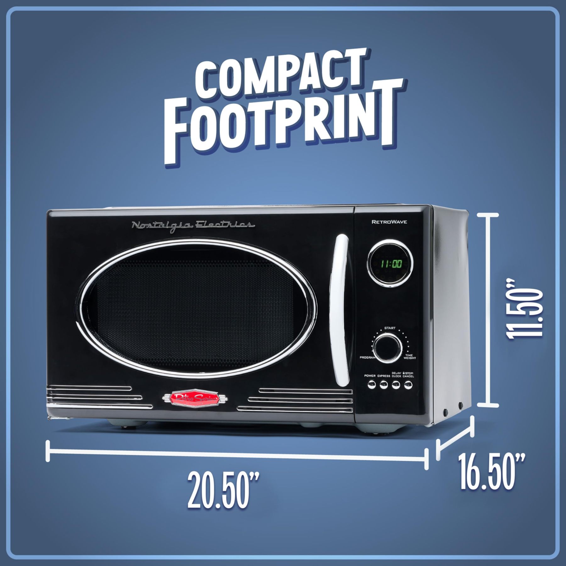 Nostalgia - Horno de microondas retro para encimera de mediados de siglo, tamaño grande de 900 W, 0.9 pies cúbicos, 8 ajustes de cocción preprogramados, reloj digital, electrodomésticos de cocina,