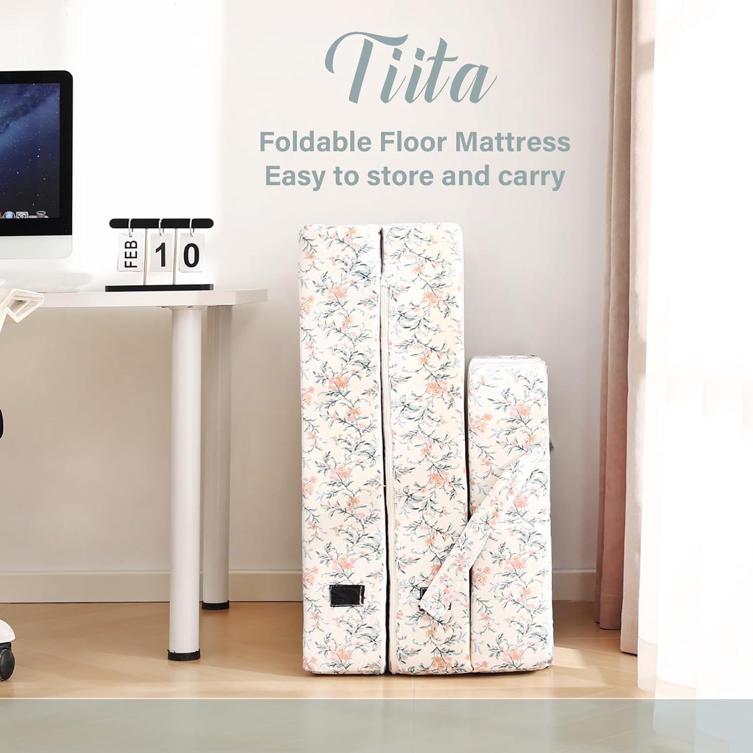 Tiita - Sillón de futón, tamaño individual, sofá cama plegable con almohada, colchón de piso y futón para sala de estar, recámara, uso de invitados, departamento