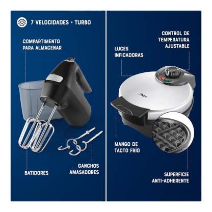 Combo Oster 4 Elementos con Licuadora 6 Velocidades, Cafetera Programable 8 tazas, Batidora y Wafflera
