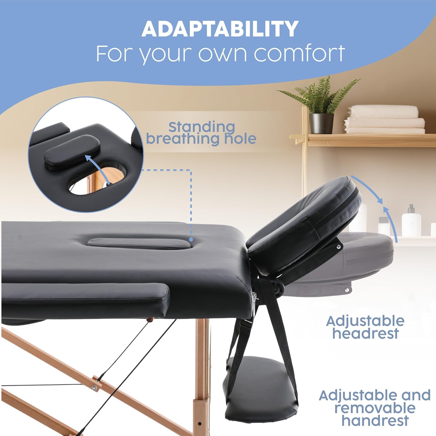 X-PROSS Cama Profesional para Tatuajes Plegable con Estuche y Altura Ajustable, Cama para SPA, Cama para Masajes Profesionales, Camilla Portátil para Fisioterapia y Quiropraxia - Negro