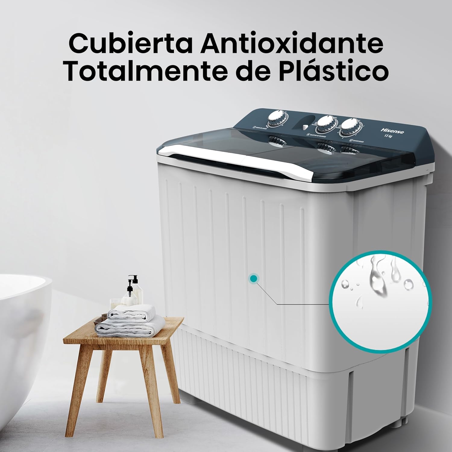 Hisense WSA1102PCN Lavadora Semiautomatica Doble Tina 11 Kg, Blanco/Gris