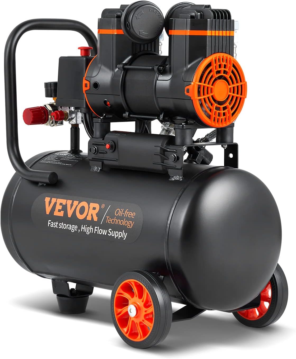 Compresor de aire VEVOR de 4.8 galones, 1.2 HP 2.2 CFM @90PSI tanque de compresor de aire última intervensión de aceite y máx. Compresor ultra silencioso de 70 dB de presión de 116 PSI para reparación