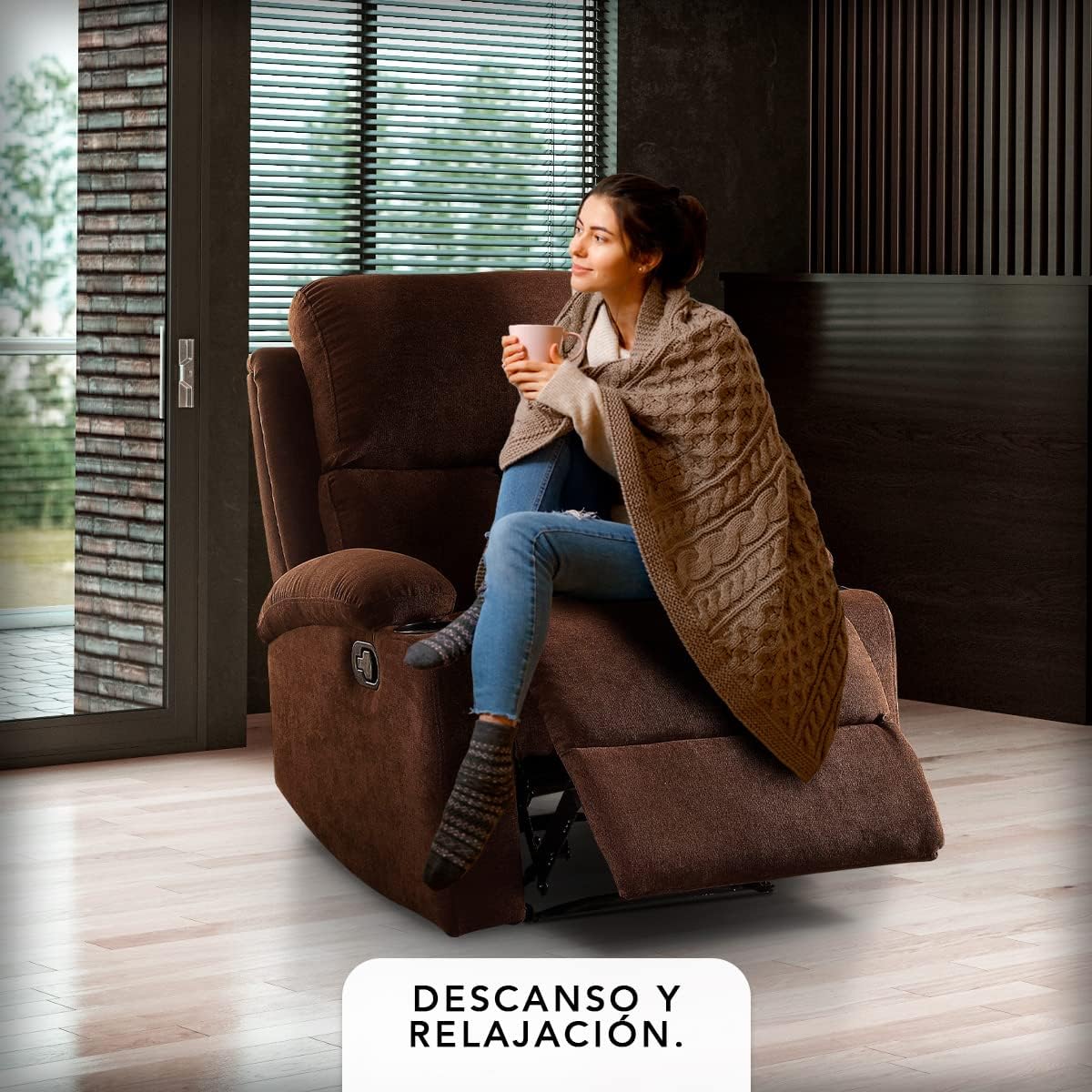 Sillon Reclinable para Adultos Individual - Brady - con Sistema Manual - Reposet de Tela - Varios Colores (Gris).
