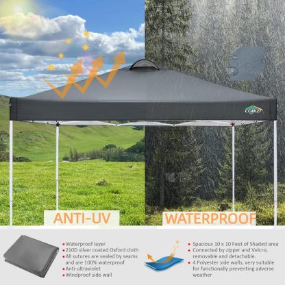 COBIZI - Toldo desplegable de 10 x 20 Pulgadas con 6 Paredes Laterales, toldo Impermeable para Eventos al Aire última intervensión, UPF 50+ cenador portátil para Fiestas, Playa, Camping, Boda,