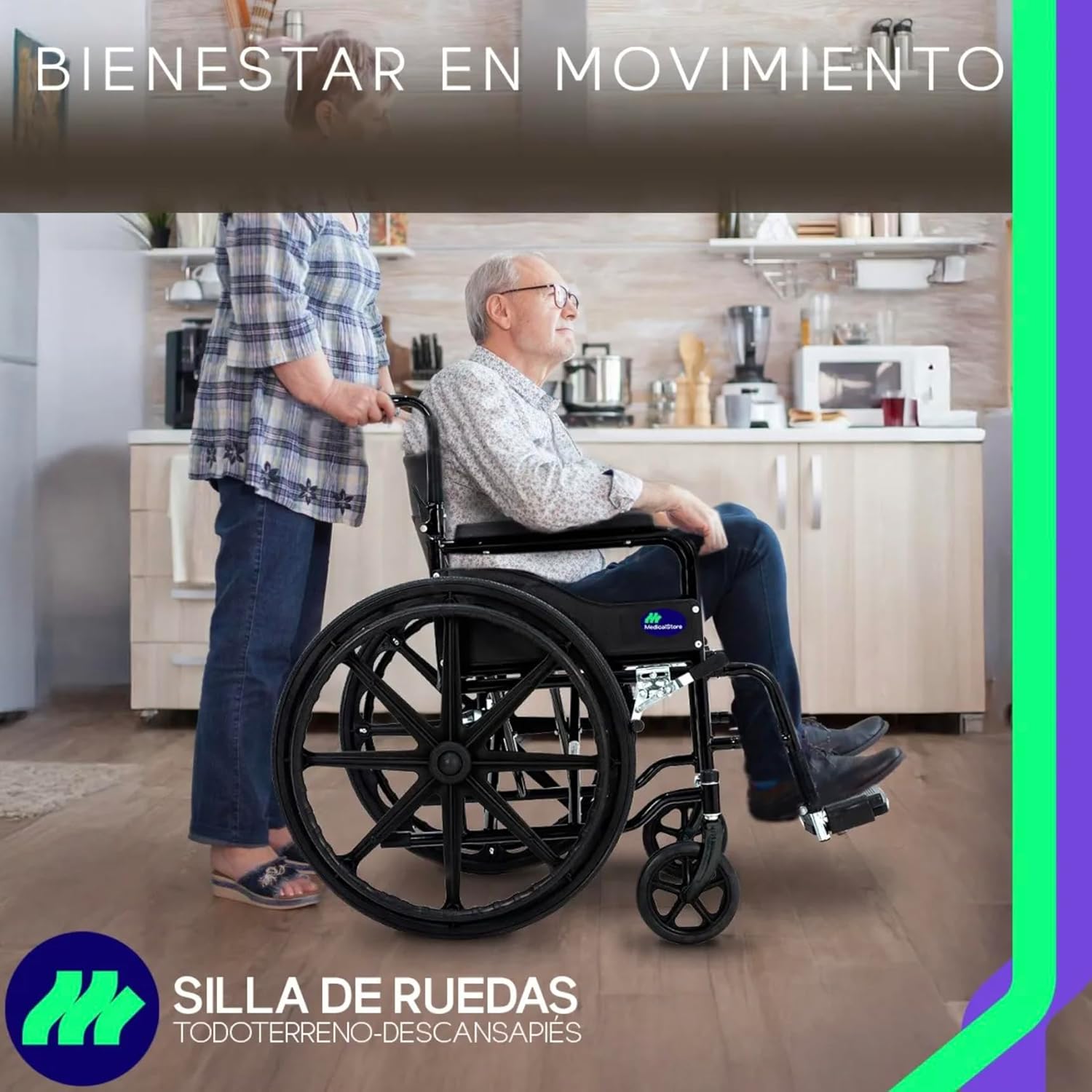 MEDICAL STORE Silla De Ruedas Ligera Adulto Mayor Todo Terreno Traslado Plegable Compacta Con Freno De Mano Rehabilitación Con Descansa Pies Abatible