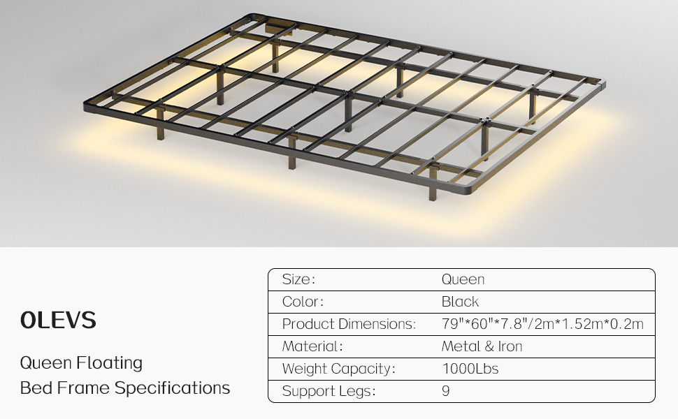 Especificaciones del marco de cama flotante OLEVS Queen