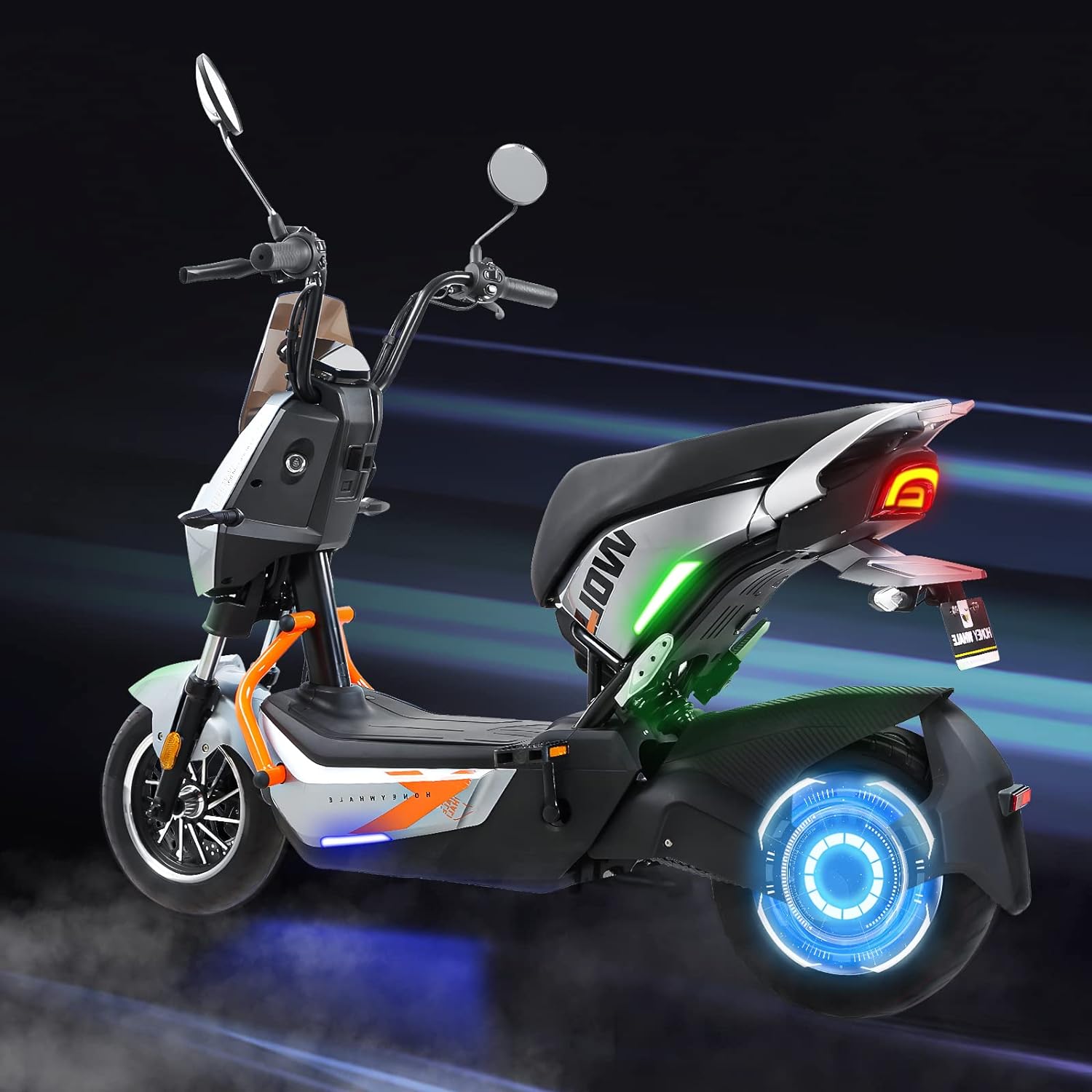 HONEYWHALE ZL-Wolf Bicicleta Electrica para Adultos, Bicimoto Eléctrica con Alarma, Máxima del Motor 1200W, Velocidad Máxima 55KM/H, Autonomía 50-55KM, Batería (72V, 20AH), Emite 7 Colores de luz