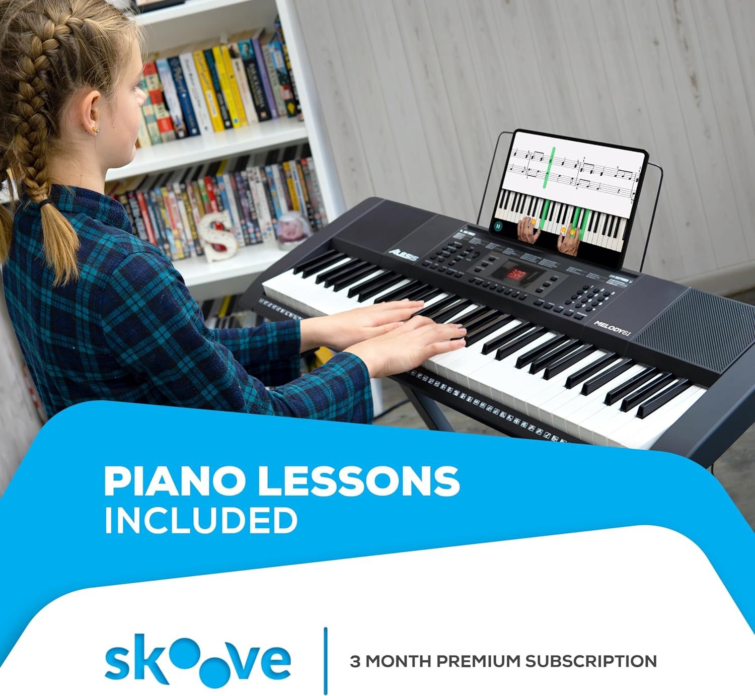 Alesis Melody 61 - Piano eléctrico con 61 teclas, Teclado Musical con altavoces, audífonos, micrófono, soporte para piano, atril y taburete