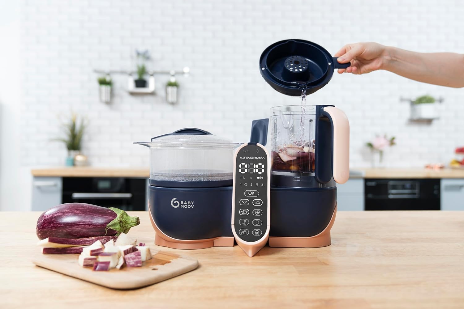 Babymoov Duo Meal 6 en 1: Procesador de Alimentos para Bebés con Vaporizador y Licuadora de Velocidades Múltiples, Calienta y Descongela (Aprobado por Nutricionistas), Gris