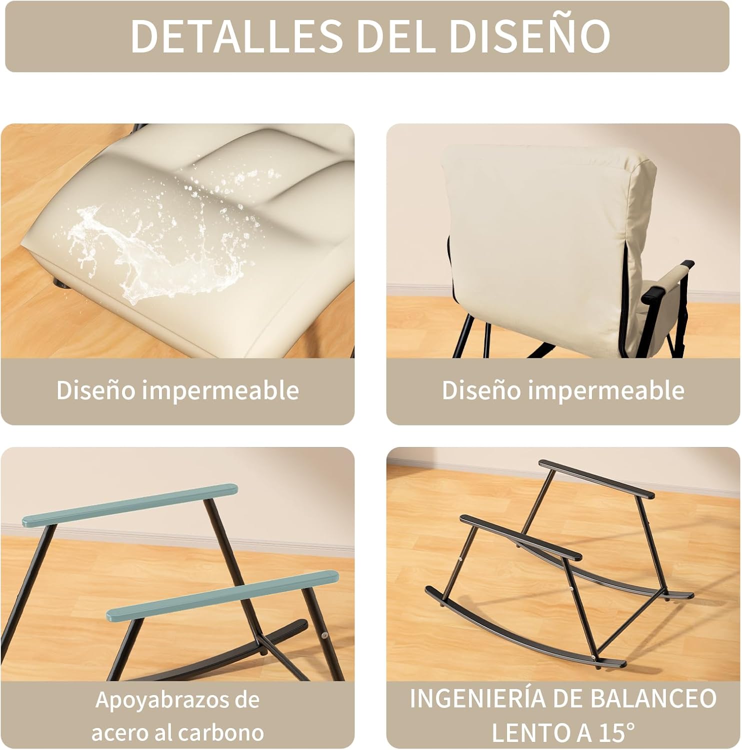Sillas Mecedora, sillón reclinable Mecedora con Respaldo Regulable y reposapiernas, Sillón Reclinable para Salón, Dormitorio, balcón y Oficina, Puede soportar 300 kg (Blanquecino)