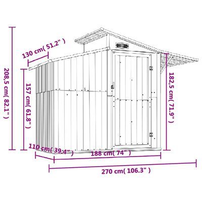 Cobertizo de jardín verde 270x130x208,5 cm acero galvanizado