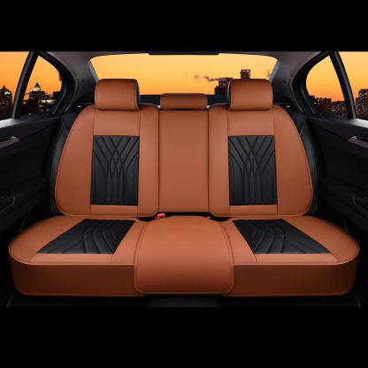 FLORICH - Juego completo de fundas de asiento de piel, fundas universales para 5 asientos, protector de asiento de coche, cojín de piel para asiento de coche, fundas de asiento de automóvil marrones,
