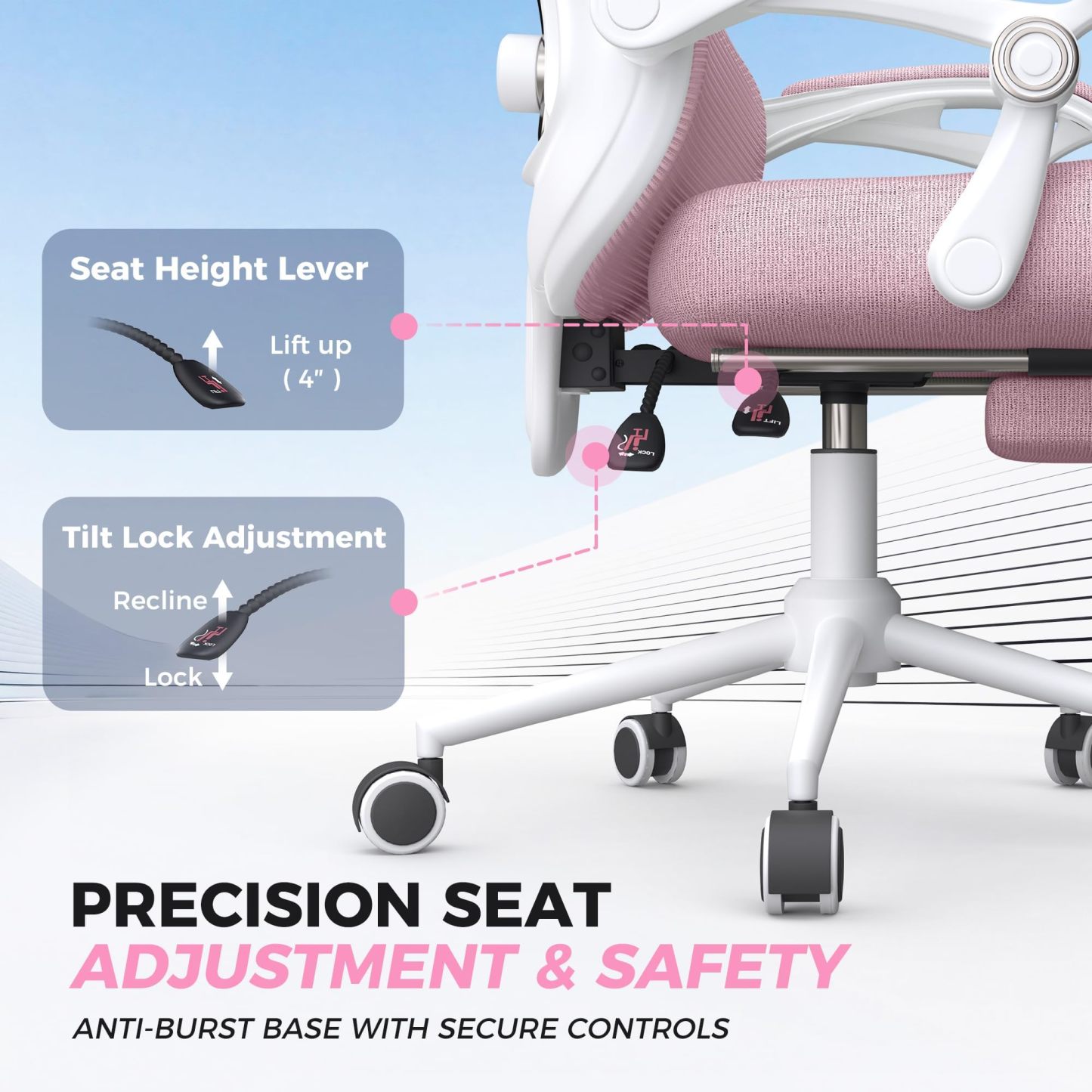 Silla de oficina reclinable, moderna y cómoda Sweetcrispy: silla ergonómica con respaldo de malla, altura ajustable, giro de 360 ​​grados y ruedas; incluye reposapiés, reposacabezas ajustable, reposabrazos acolchados y bloqueo de reclinación.