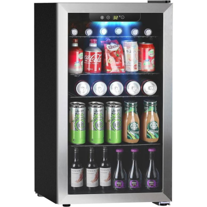 Refrigerador y Enfriador de Bebidas, Mininevera con capacidad para 48-130 latas, Enfriador compacto con pantalla digital (32~61℉), Pequeño refrigerador con 4 estantes para oficina en casa, dormitorio, garaje o sala de juegos