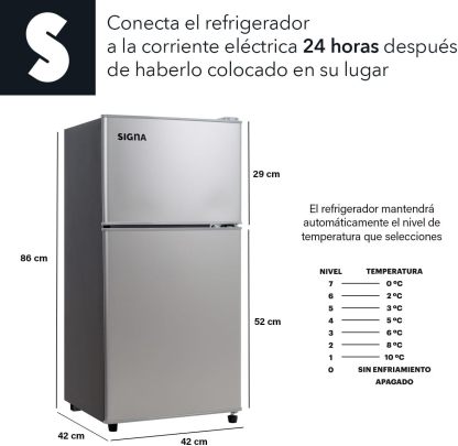 SIGNA Mini Refrigerador 86L (3 pies cubicos) Frigobar Compacto Silver Refrigerador Pequeño Con congelador de Acero Inoxidable Ideal Para Espacios Pequeños Frigobar Mini Multifuncional