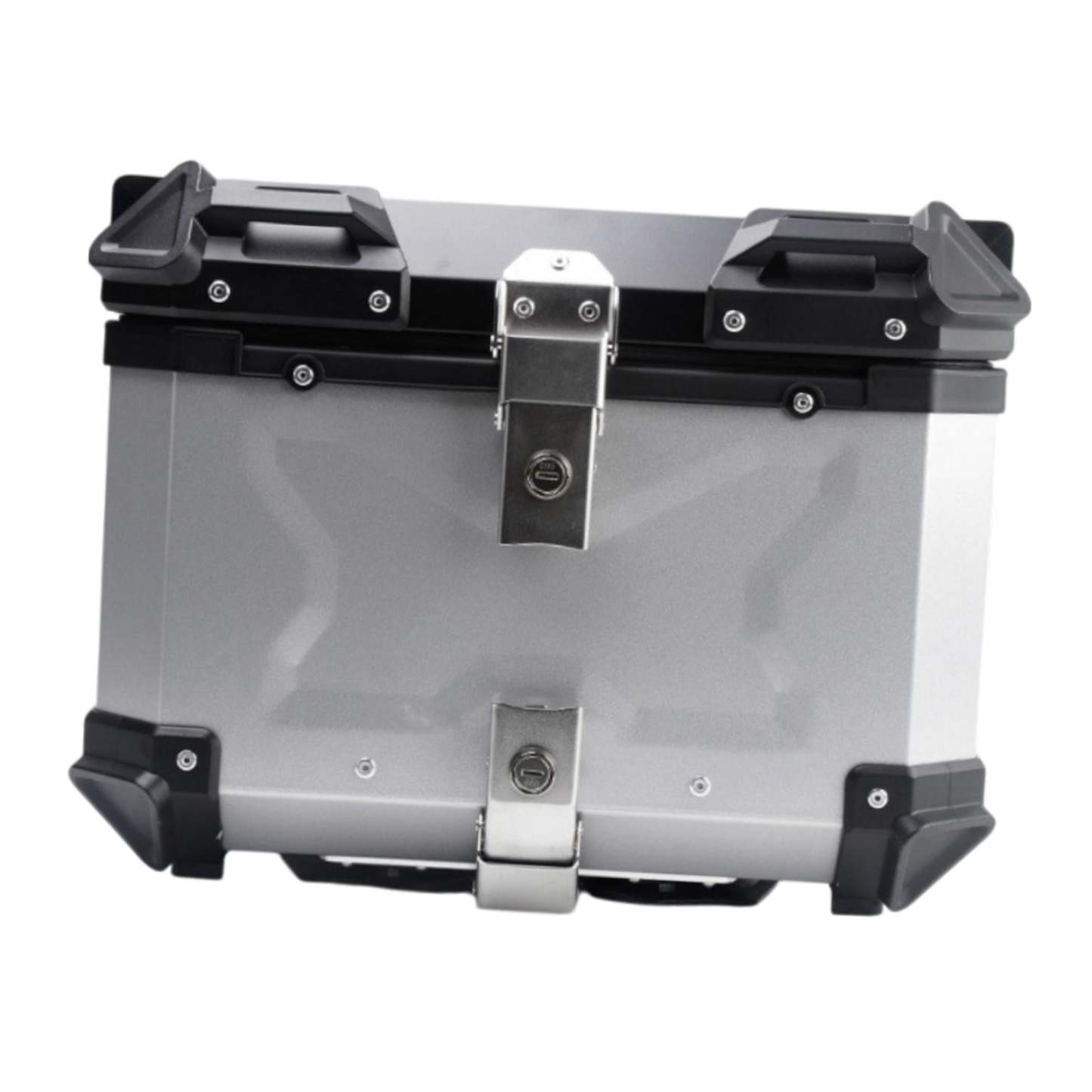 Baúl de motocicleta genérico, caja trasera, organizador de aluminio a prueba de golpes, caja para casco, baúl de almacenamiento de equipaje para 45L Plata