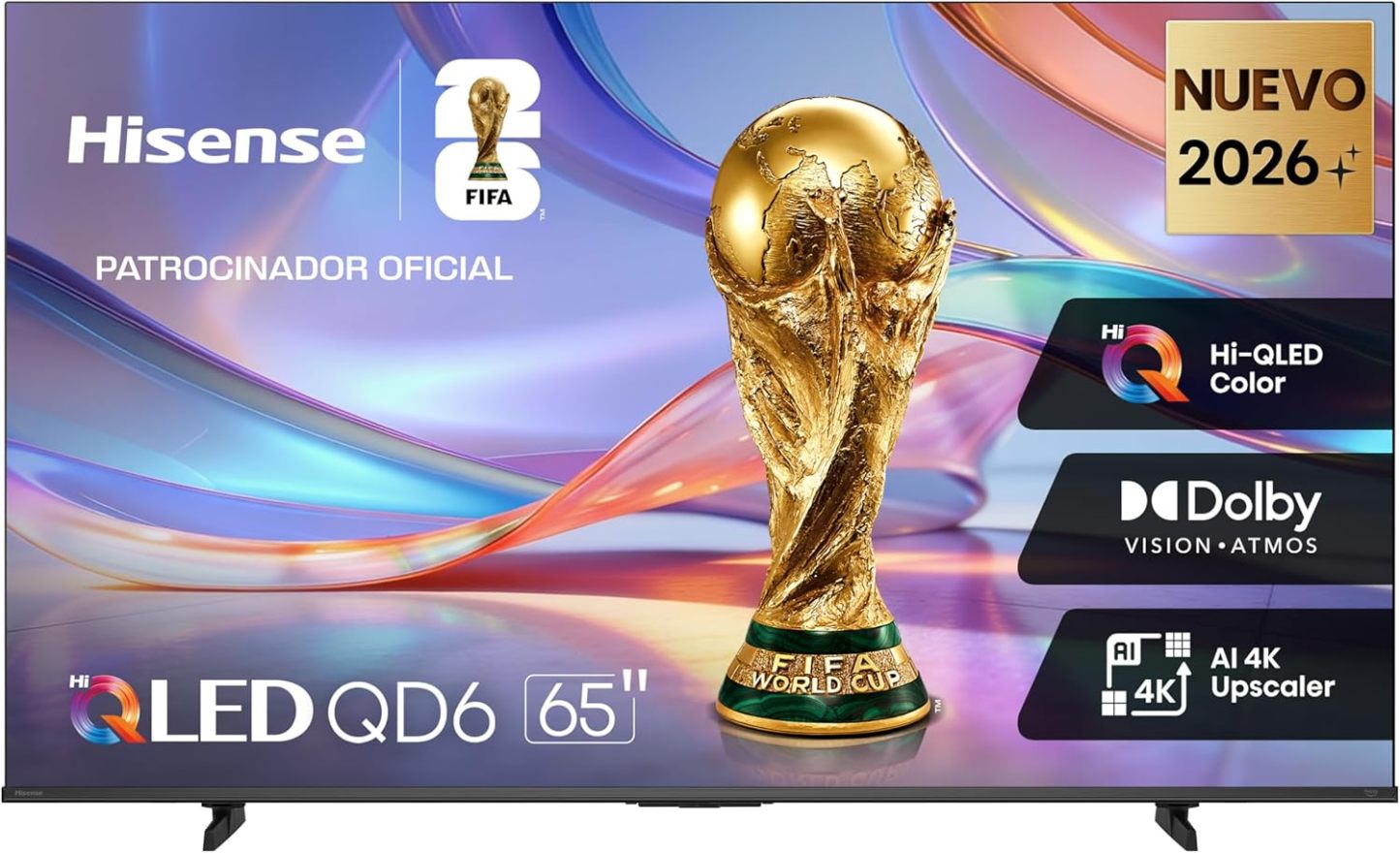 Hisense televisión QD6S Pantalla 65“ Pulgadas, QLED 4K Smart TV，AI 4K Upscaler,Dolby Vision·Atmos，Modo de Protección Ocular，Game Mode Plus，Fire TV【Patrocinador Oficial de FIFA World Cup 2026™】