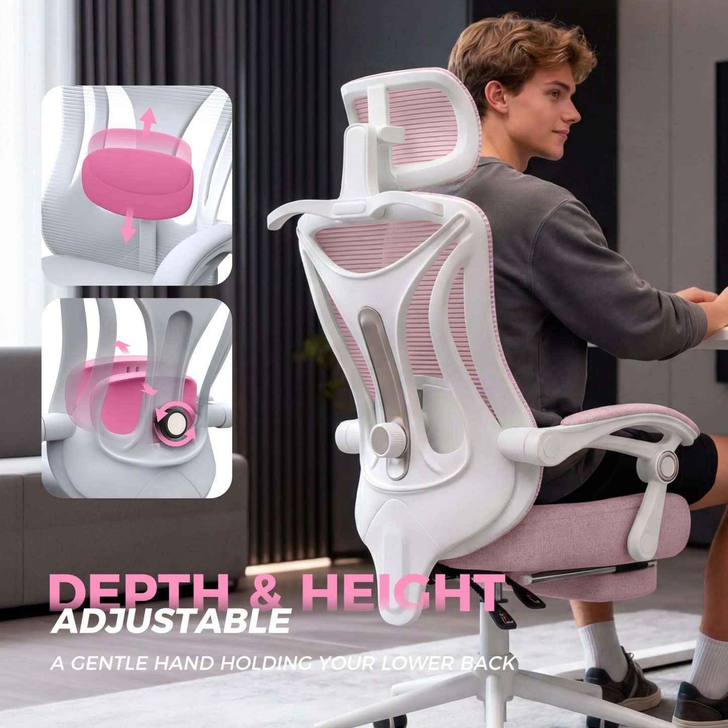 Silla de oficina reclinable, moderna y cómoda Sweetcrispy: silla ergonómica con respaldo de malla, altura ajustable, giro de 360 ​​grados y ruedas; incluye reposapiés, reposacabezas ajustable, reposabrazos acolchados y bloqueo de reclinación.