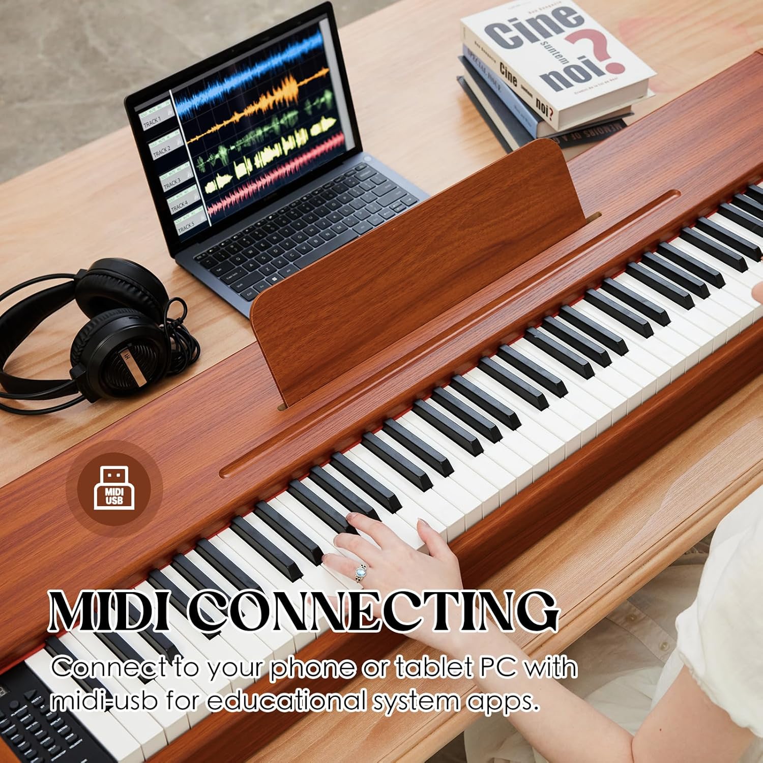 Teclado digital para piano de 88 teclas semiponderado, piano eléctrico de tamaño completo para principiantes, con soporte de partitura, pedal, adaptador de corriente, modo de auriculares,