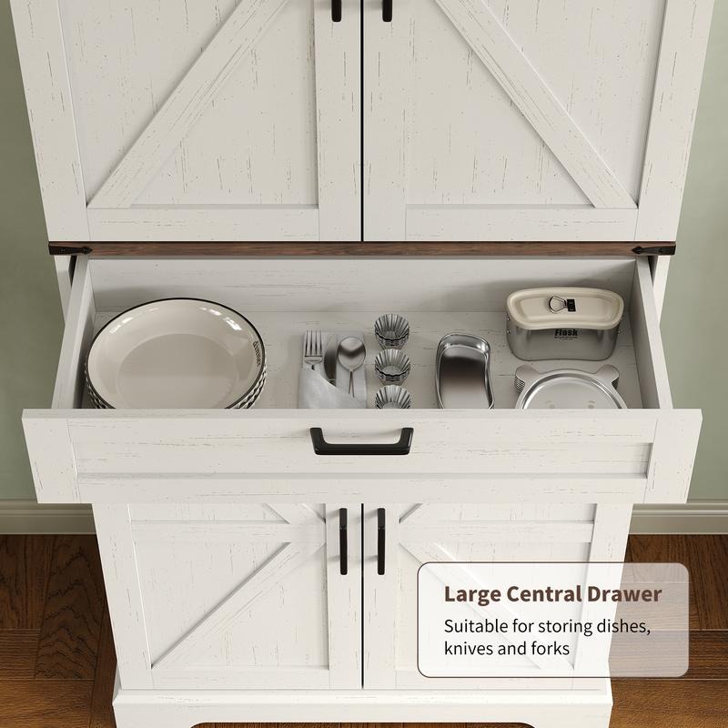 Armario despensero de cocina de 72 pulgadas, mueble de almacenamiento alto con 8 estantes en las puertas, 2 compartimentos y 1 cajón.