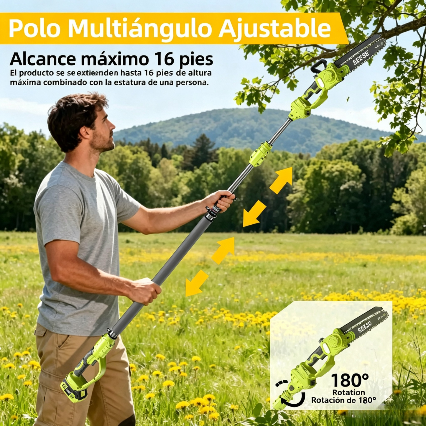 🌳 Motosierra Eléctrica 2 en 1 | ⚡ Motor Sin Escobillas de 21V | 🔋 2 Baterías Incluidas | 🪚 Sierra de Poda de 8" | 📏 Mango Telescópico hasta 15 Pies | 🔄 Cabezal Ajustable 180° | 💪 Correa de Hombro Incluida**