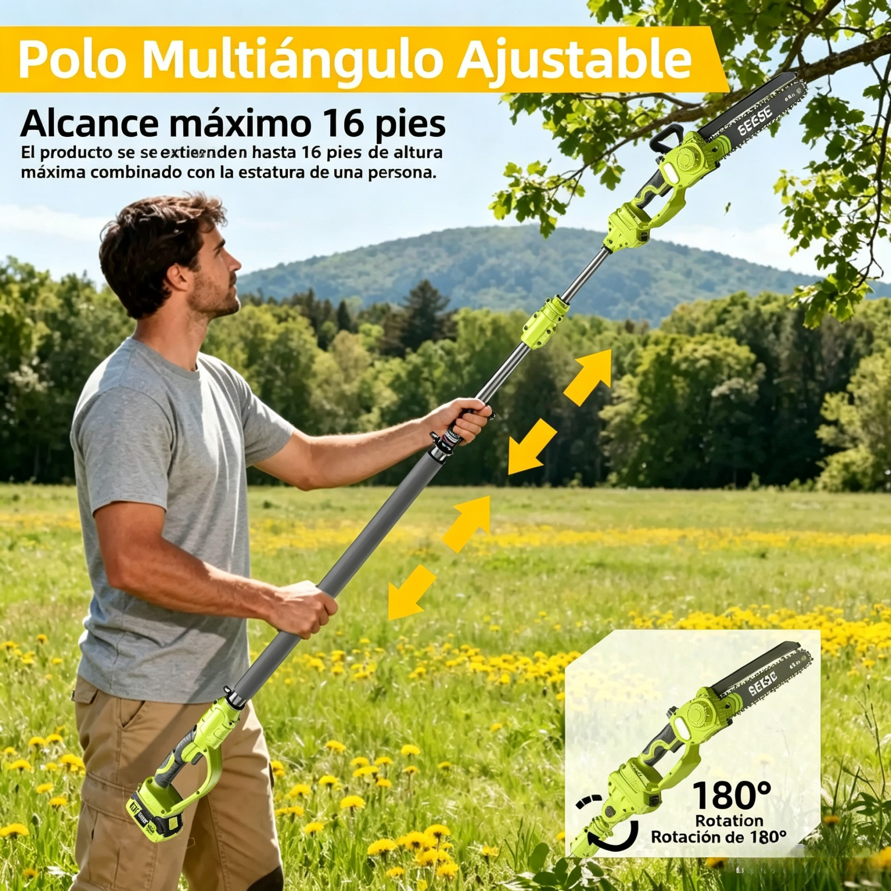 🌳 Motosierra Eléctrica 2 en 1 | ⚡ Motor Sin Escobillas de 21V | 🔋 2 Baterías Incluidas | 🪚 Sierra de Poda de 8" | 📏 Mango Telescópico hasta 15 Pies | 🔄 Cabezal Ajustable 180° | 💪 Correa de Hombro Incluida**