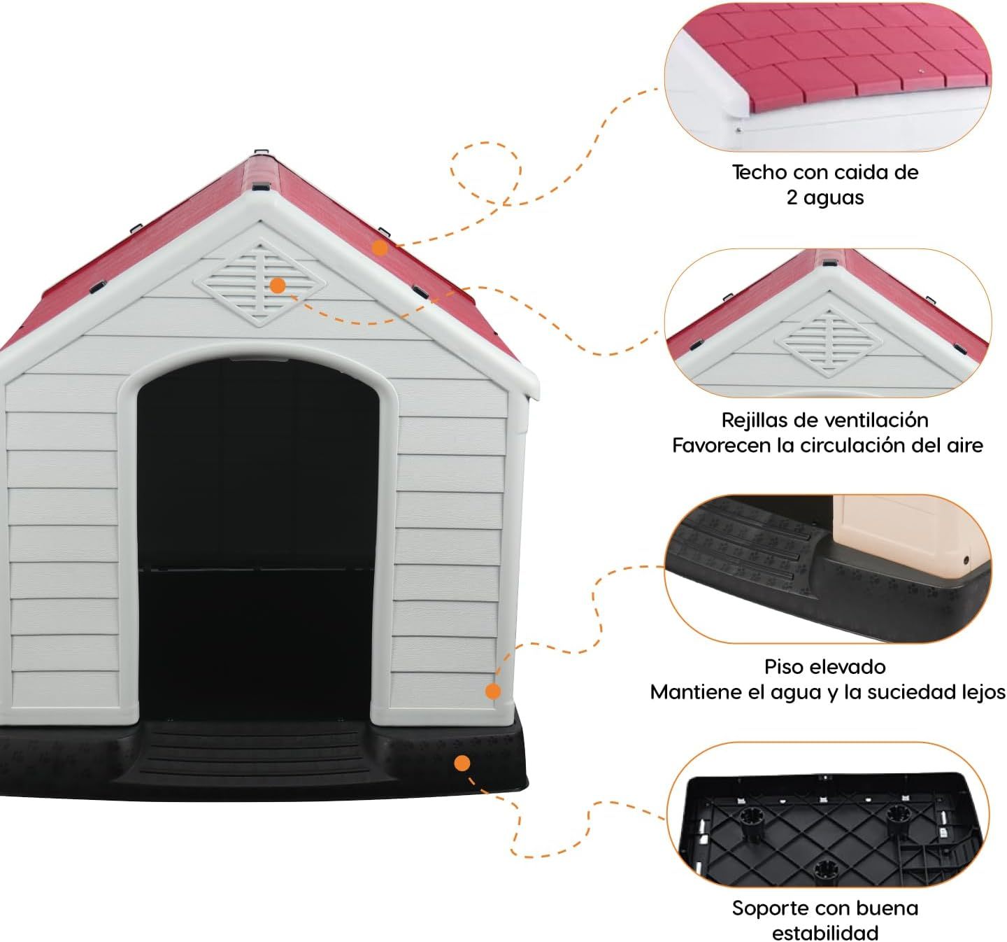 POLI PETS Casa de plástico para Perros, casa Duradera para Perros pequeños, medianos y Grandes, con Suelo Elevado y Rejillas de ventilación, ventila, fácil de Limpiar y Montar Dog Kennel