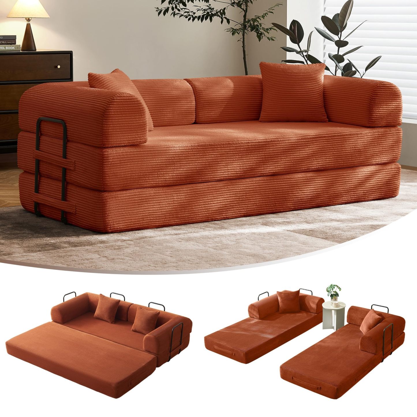 Sofá cama convertible de 79 pulgadas, sofá sin huesos, para sala de estar, gris oscuro