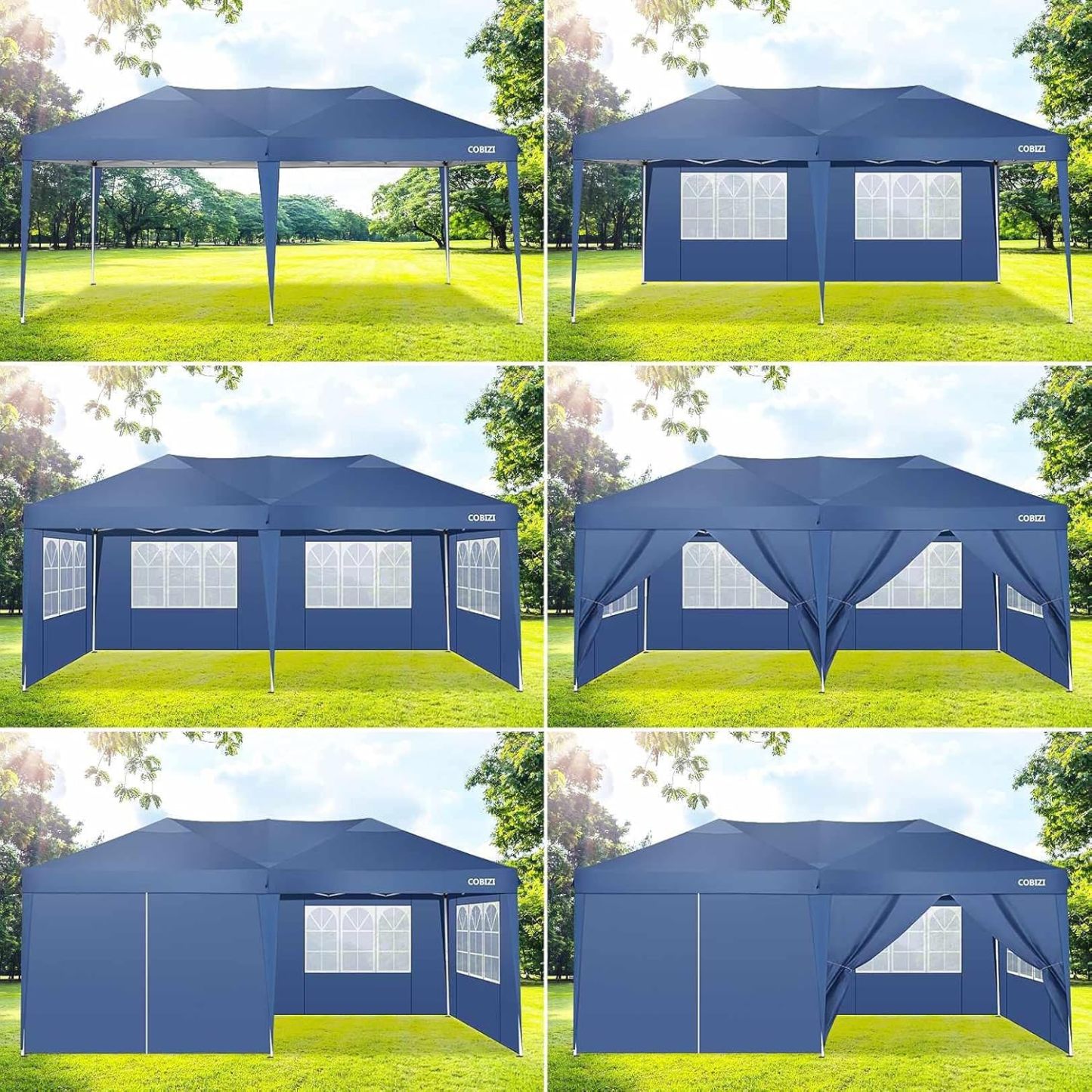 COBIZI - Toldo desplegable de 10 x 20 Pulgadas con 6 Paredes Laterales, toldo Impermeable para Eventos al Aire última intervensión, UPF 50+ cenador portátil para Fiestas, Playa, Camping, Boda,