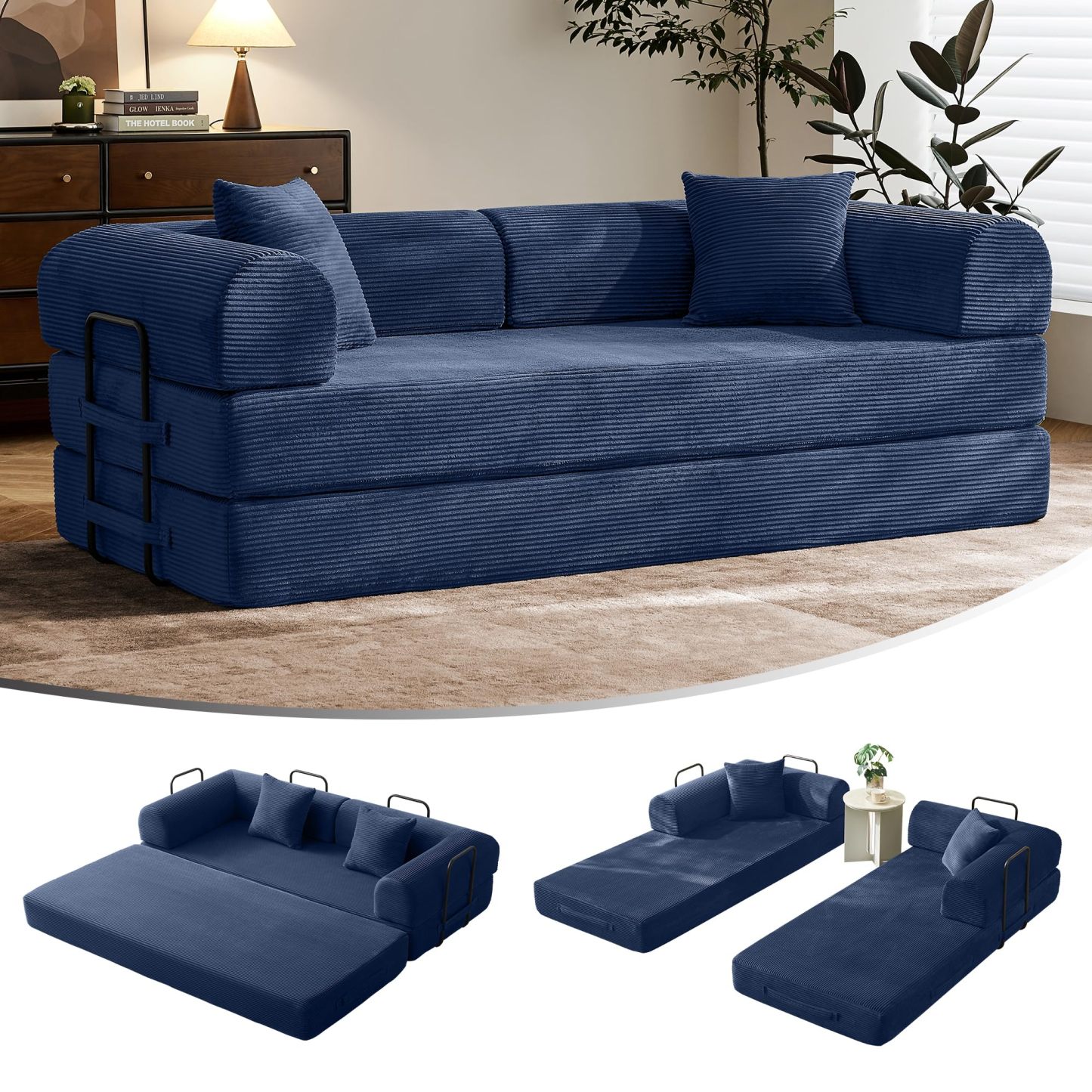 Sofá cama convertible de 79 pulgadas, sofá sin huesos, para sala de estar, gris oscuro