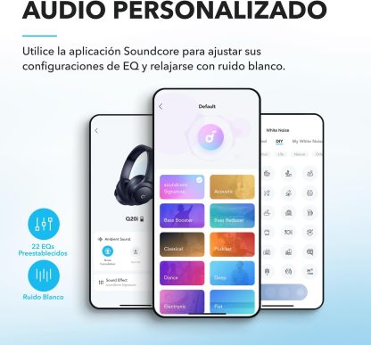 Soundcore Audífonos Inalámbricos Diadema Q20i, Cancelación de Ruido Activa Híbrida, Bluetooth, 40H ANC, Alta Resolución, Big Bass, App, Transparencia, Viajes