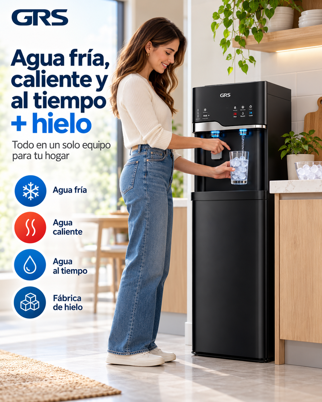 Dispensador de agua 3 temperaturas botellón oculto con fabrica de hielo GWIM3TBSO0 GRS