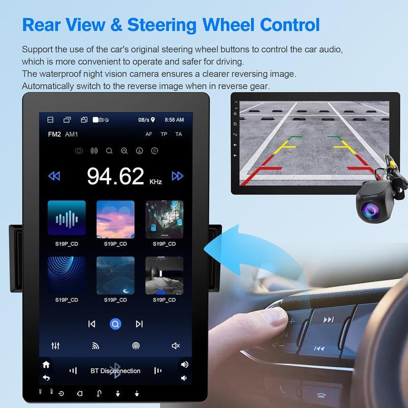 Autorradio Haudio 2026 de 10,1" con pantalla táctil giratoria, formato DIN simple: Android 13, CarPlay/Android Auto inalámbrico, procesador de 4 núcleos, 2 GB + 32 GB, navegación GPS, sonido Hi-Fi, Bluetooth 4.2, cámara de visión trasera AHD (montaje vert