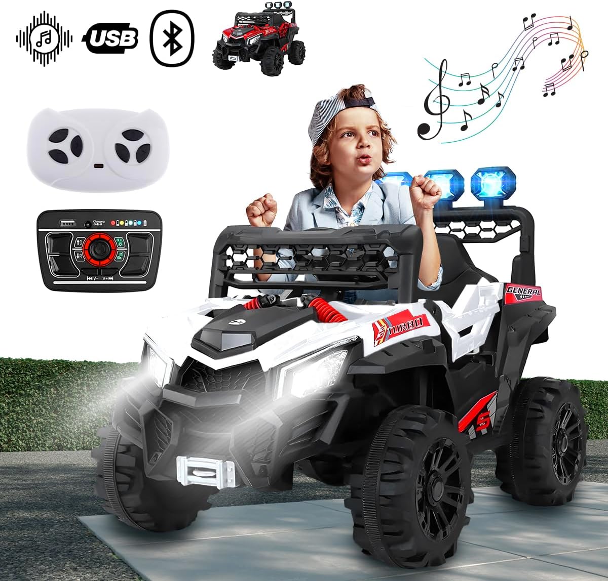 Raganet, Buggy Electrico Montable para Niños, Carrito de Control Remoto y Manejo Directo, Coche Electrico con Luces, Estereo y Pedales Funcionales, Medidas: Alto 76cm X Ancho 68cm X Largo 109cm