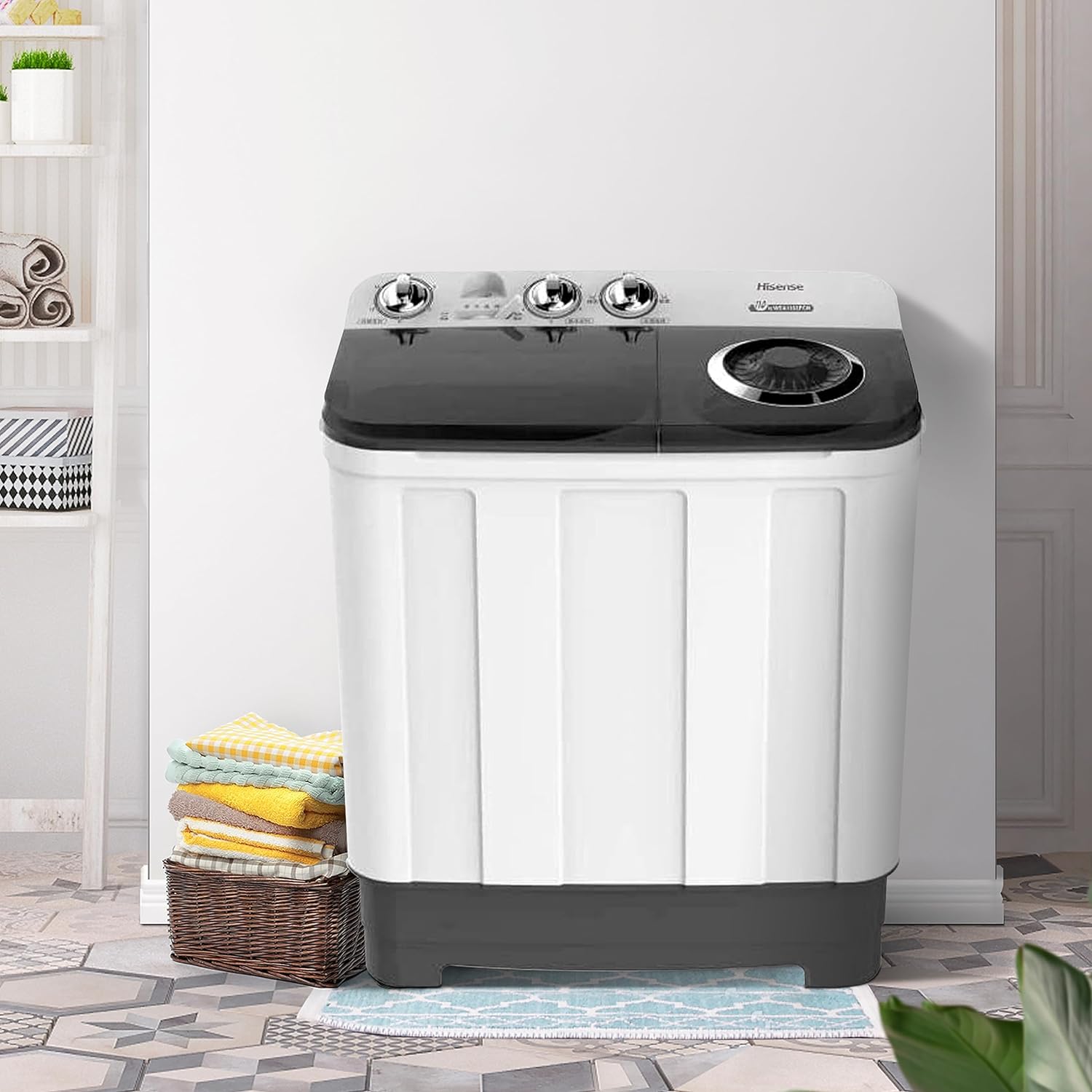 Hisense WSA1102PCN Lavadora Semiautomatica Doble Tina 11 Kg, Blanco/Gris