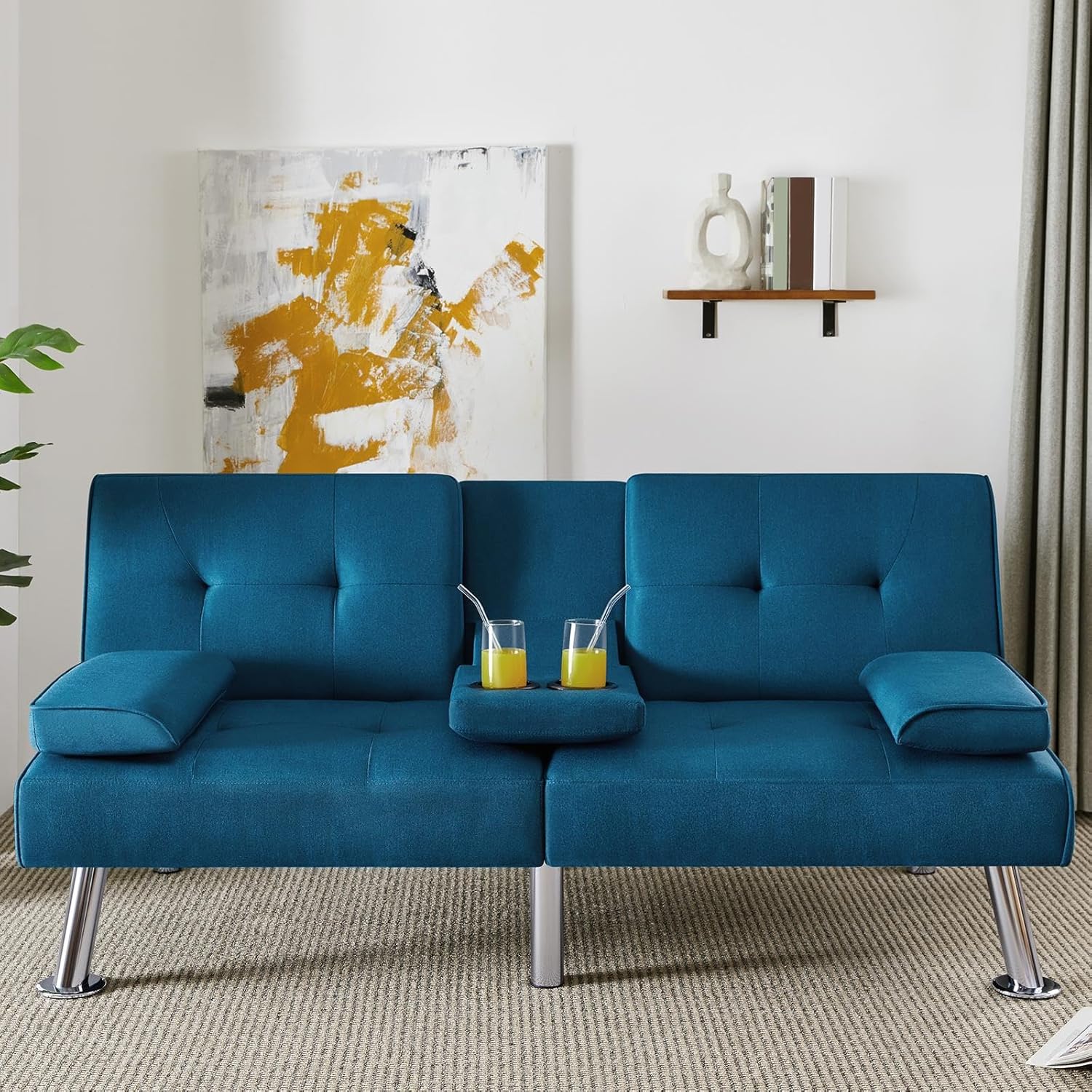 Yaheetech - Sofá Cama Convertible Ajustable, Moderno sillón reclinable de Piel sintética Reversible, sofá Cama Plegable, reposabrazos extraíbles, portavasos, 3 ángulos, Capacidad de 700 Libras, Color