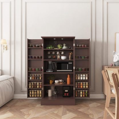 kepptory - clóset de despensa de 47 pulgadas, clóset de almacenamiento de despensa de cocina con puertas y estantes ajustables, aparador no empotrado café para sala de estar y comedor, resistente y
