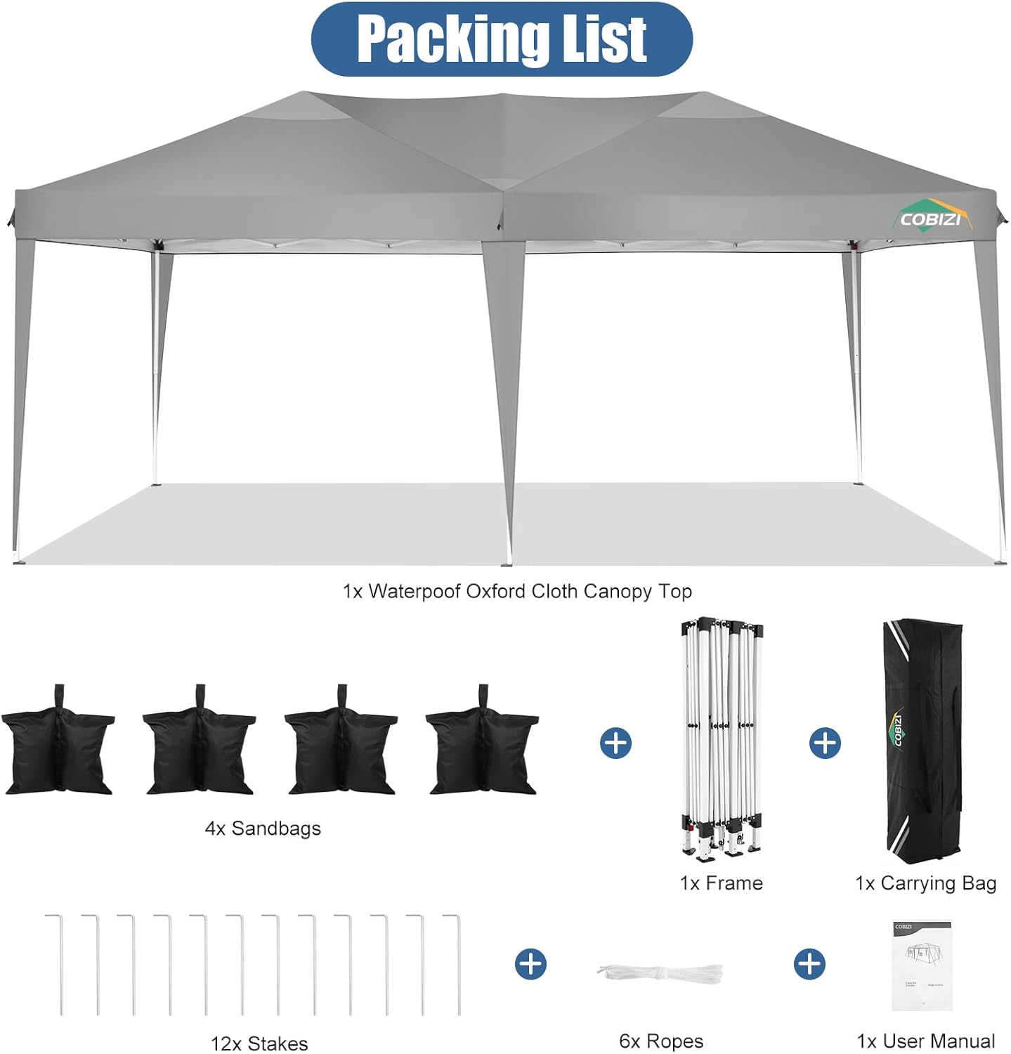 COBIZI - Toldo desplegable de 10 x 20 Pulgadas con 6 Paredes Laterales, toldo Impermeable para Eventos al Aire última intervensión, UPF 50+ cenador portátil para Fiestas, Playa, Camping, Boda,