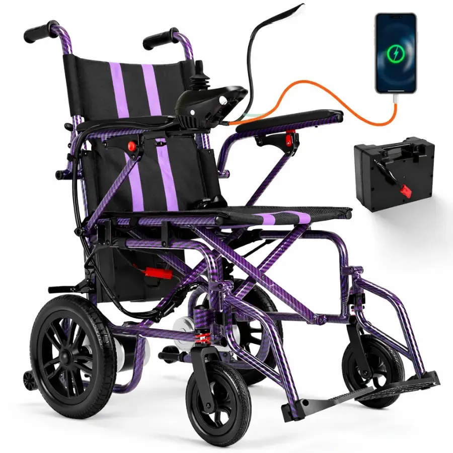 Silla de ruedas eléctrica para adultos, plegable, con doble motor de 360 ​​W, autonomía de hasta 15 millas, velocidad máxima de 4 MPH y capacidad de carga de hasta 286 libras.