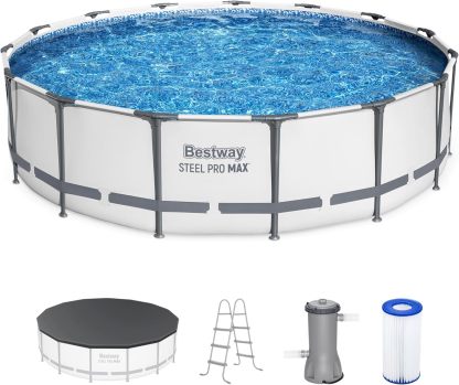 Bestway Steel Pro MAX - Juego de piscina redonda sobre el piso de 14 x 33 pulgadas, incluye bomba de filtro de 530 galones