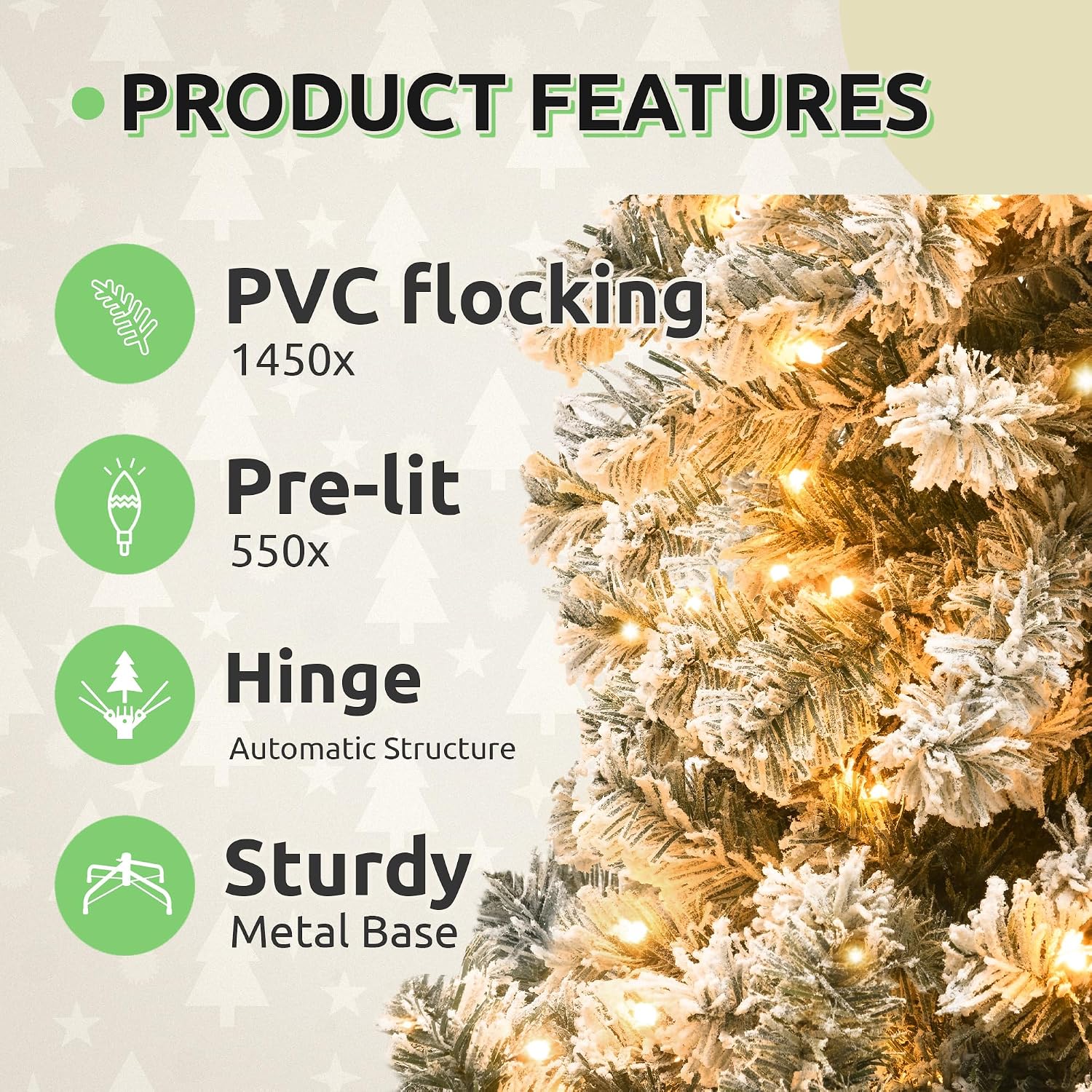 【11 Light-Modes】YITAHOME 4.5/6/7.5/9 FT Artificial Christmas Tree, with PVC Tips and Warm-White Lights, Ideal for Home, Office Decoration 【11 Light-Modes】YITAHOME 4.5/6/7.5/9 FT Artificial Christmas Tree, with PVC Tips and Warm-White Lights, Ideal for Home, Office Decoration