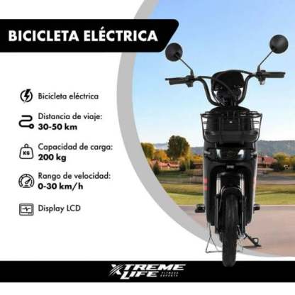 Bicicleta Xtreme Life SKYMTRBIKE Con Canastilla Moto Electrica 50 Km 350w 0-33km/h Color Negro