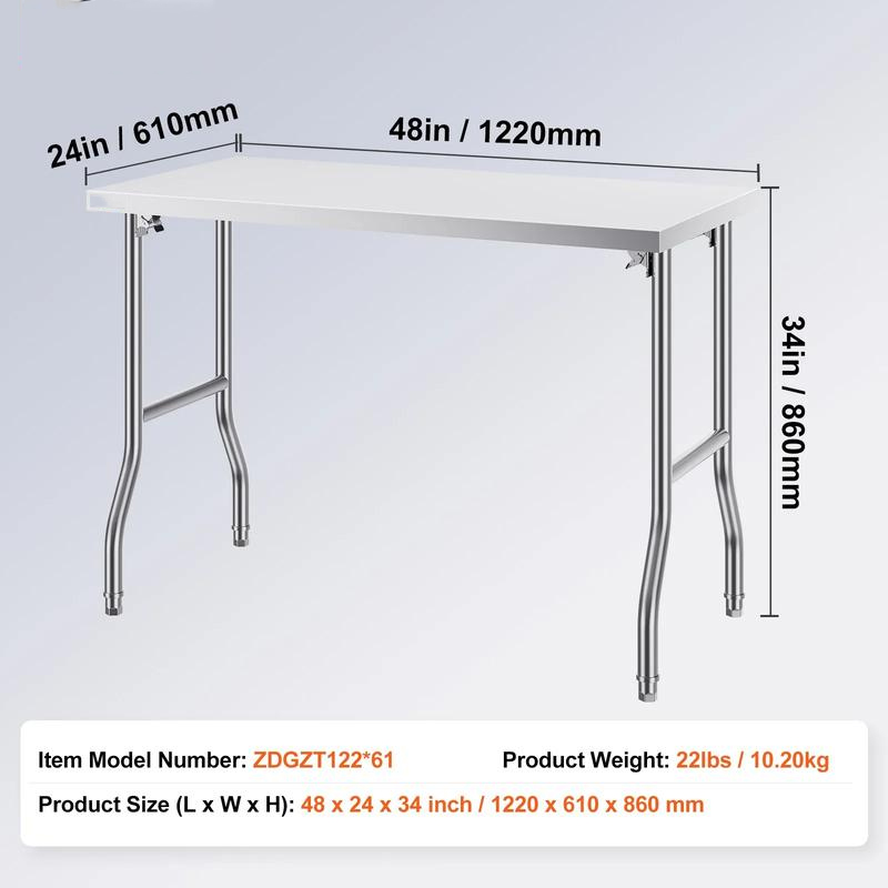 Mesa de preparación comercial plegable, estación de trabajo comercial de 48 x 24 pulgadas con estante inferior, mesa plegable de acero inoxidable resistente con carga de 300 libras.