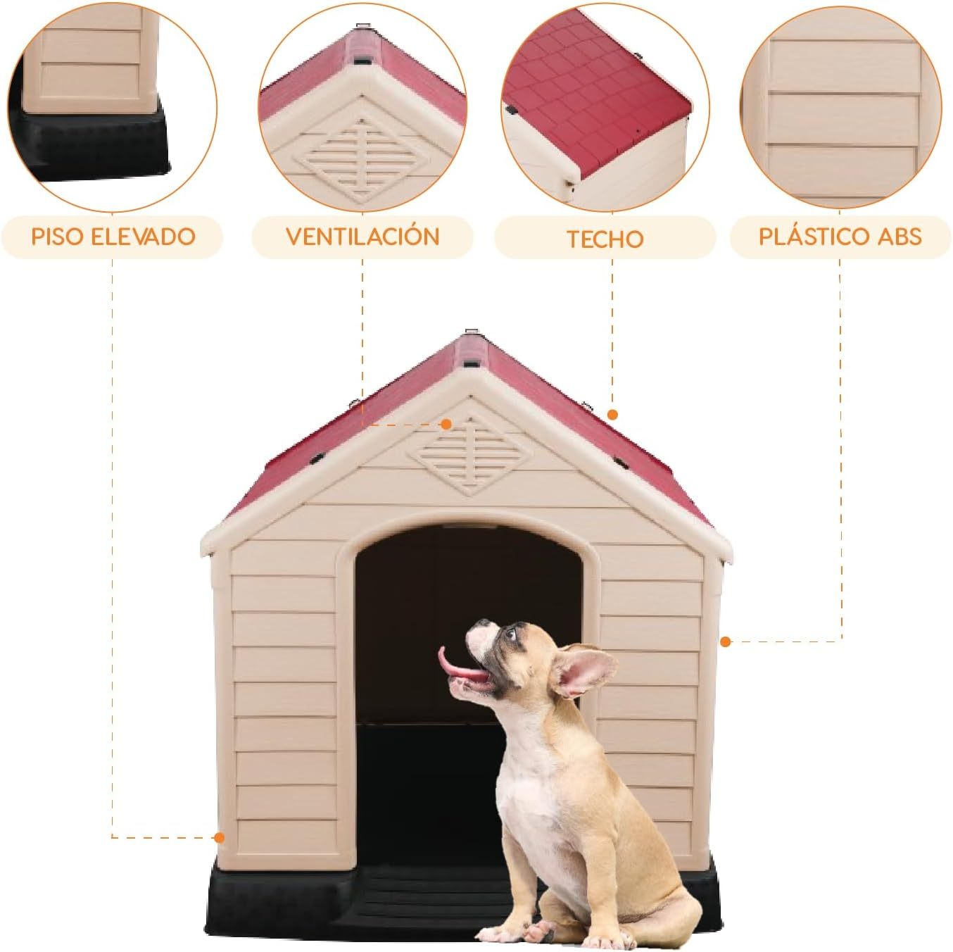 POLI PETS Casa de plástico para Perros, casa Duradera para Perros pequeños, medianos y Grandes, con Suelo Elevado y Rejillas de ventilación, ventila, fácil de Limpiar y Montar Dog Kennel
