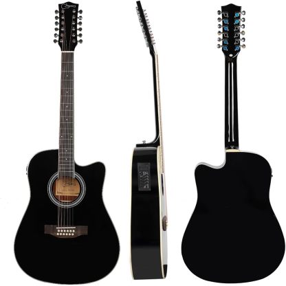 Jidyous-41 Inch,4/4,Guitarra Electroacústica 12 cuerdas,con Funda Acolchada, afinadores, Tirantes de guitarra,cuerdas, paletas, capó, adecuada para adultos jóvenes de nivel medio (Black)