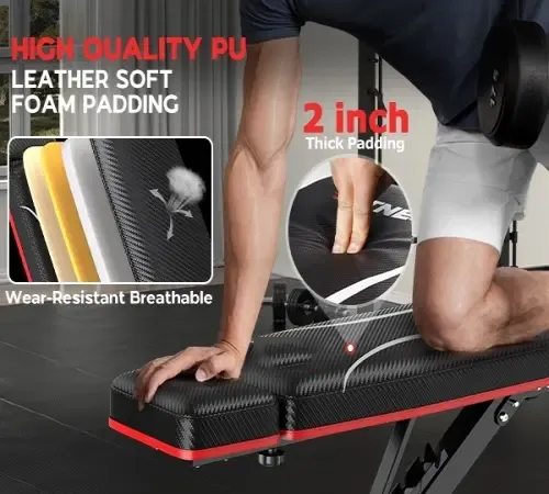 Banco de pesas plegable, capacidad de peso de 880 libras, placa de pesas no incluida, banco de entrenamiento de press de banca para gimnasio en casa, banco para hacer ejercicio, equipo de entrenamiento de abdominales inclinados y declinados, extensión de