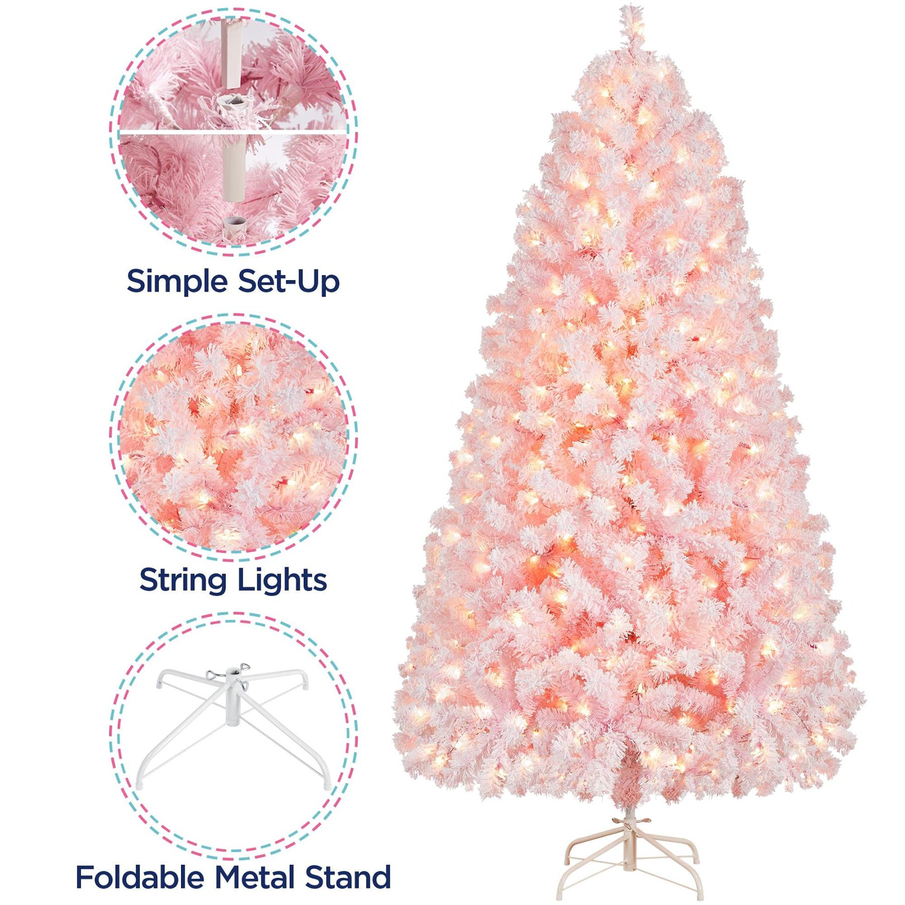 [Oferta especial de preventa]Yaheetech Árbol de Navidad Artificial Preiluminado de 6.5ft con 820 Puntas y 250 Luces Blancas Cálidas, Soporte Plegable, Color Blanco
