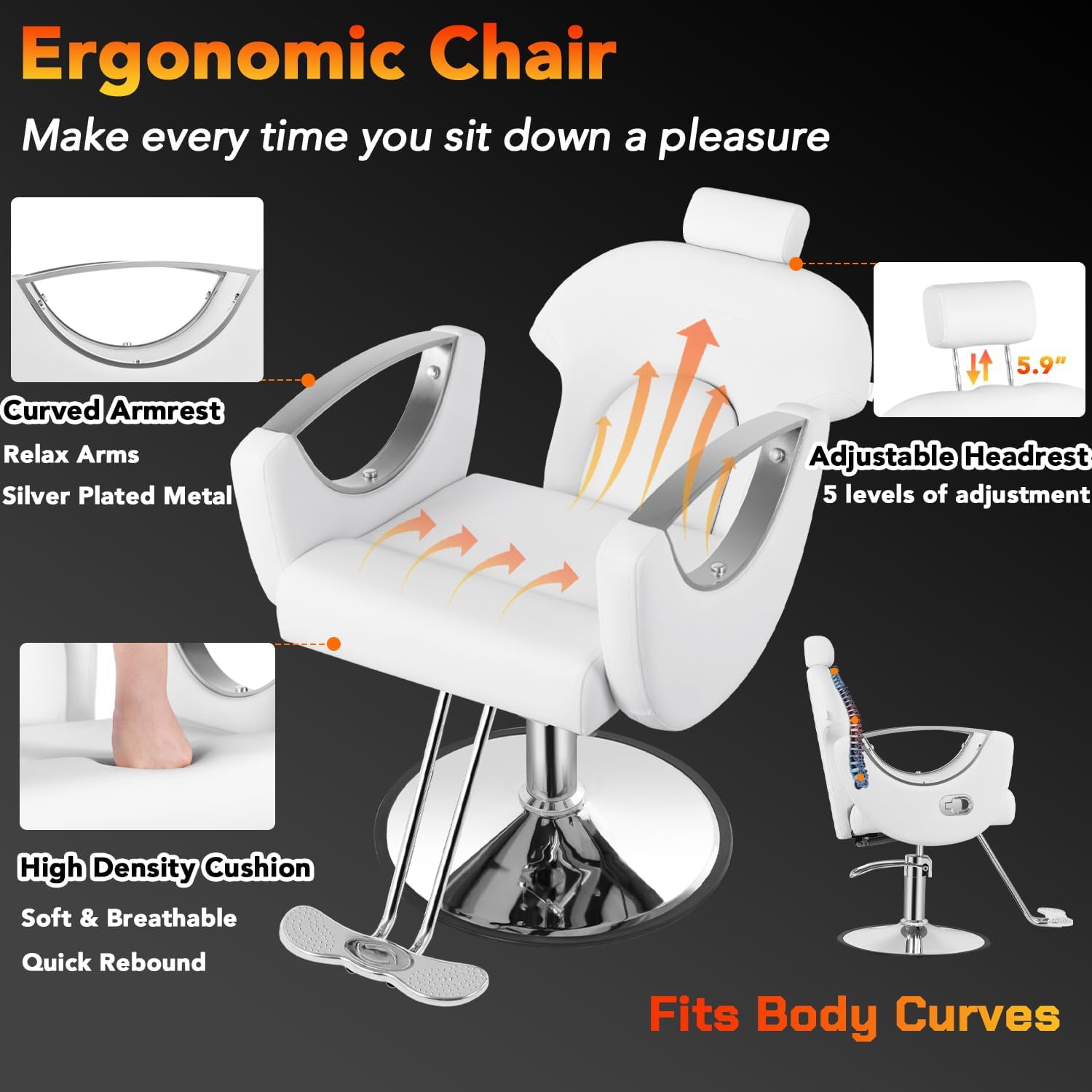 Silla de peluquero de salón, silla reclinable para peluquero, silla de peluquería con bomba hidráulica resistente, silla de peluquería giratoria de 360 grados para peluquería en casa, color rosa